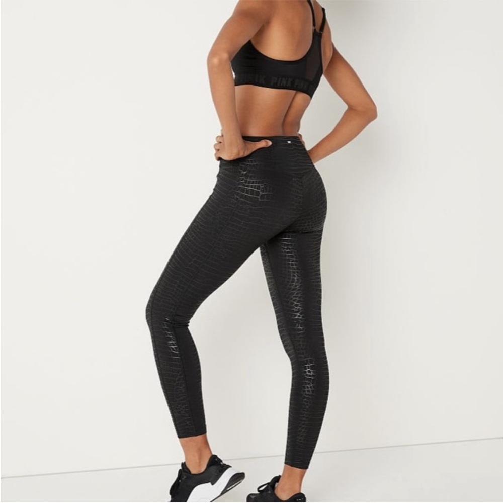 Victoria’s Secret PINK Croc Shine High Rise Leggings Black Metallic Size S - Picture 6 of 7